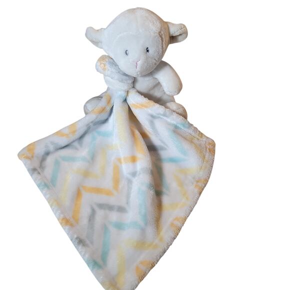Costco Lamb Security Blanket Plush 12"x12" Chevron Lovey Baby Comfort Toy Plush - Picture 1 of 10